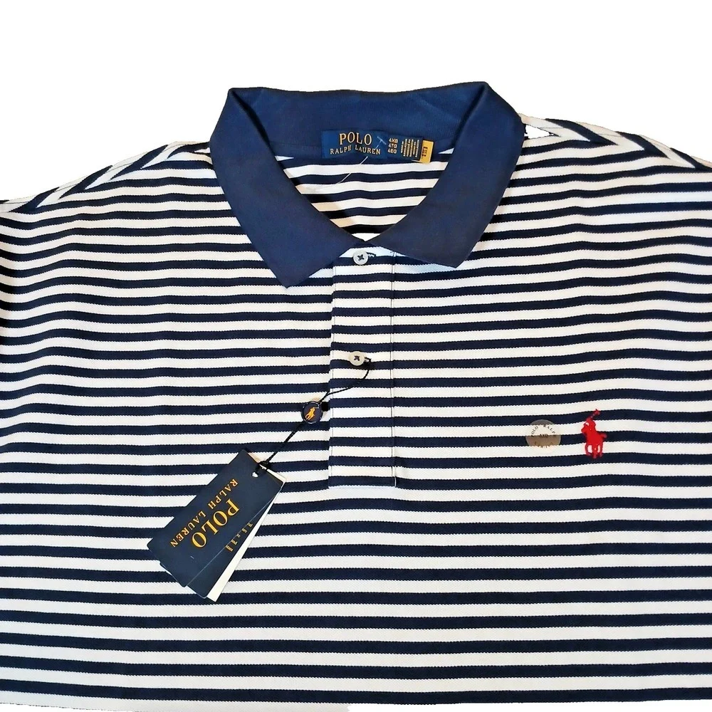 NWT Polo Ralph Lauren 4XB Navy White Striped Cotton Polo Shirt Big Tall